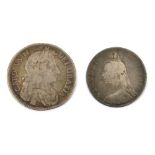 Charles II AR halfcrown,1677, NF. Victoria AR 2 shilling 1889 JH Fair. (2)