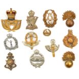 12 cap badges, including Grenadier Gds (2, lugs AF), Gloucester small brass back badge, KSLI