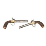 A pair of Birmingham made 50 bore bronze framed percussion boxlock overcoat pocket pistols, 8½”