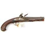A late 18th century Belgian officer’s 22 bore flintlock holster pistol, 13¼” overall, half octagonal