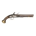 A good 16 bore flintlock holster pistol by P. Gandon, c 1740, 15” overall, sighted russet barrel 9¼”