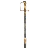 A naval officer’s sword for Commanders and above, c 1805-25, straight fullered blade 32”, etched, on