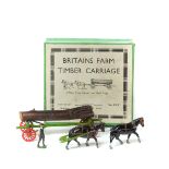 A seldom seen set in this box. A Britains Farm Timber Carriage (12F). Timber Carriage in mid green