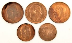 Edward VII AE pennies (2): 1902, little staining to obverse, otherwise EF, reverse with some lustre;