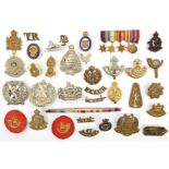 16 cap/glengarry badges, including: ERII Blues & Royals, Beds & Herts, Gloucester (brooch pin),