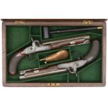 A cased pair of officer’s 16 bore percussion holster pistols by Egg & Sons, c 1840, 14” overall,