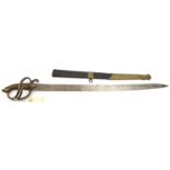 A Russian cavalry officer’s sword, very slightly curved, broad, flat blade 29”, with Cyrillic