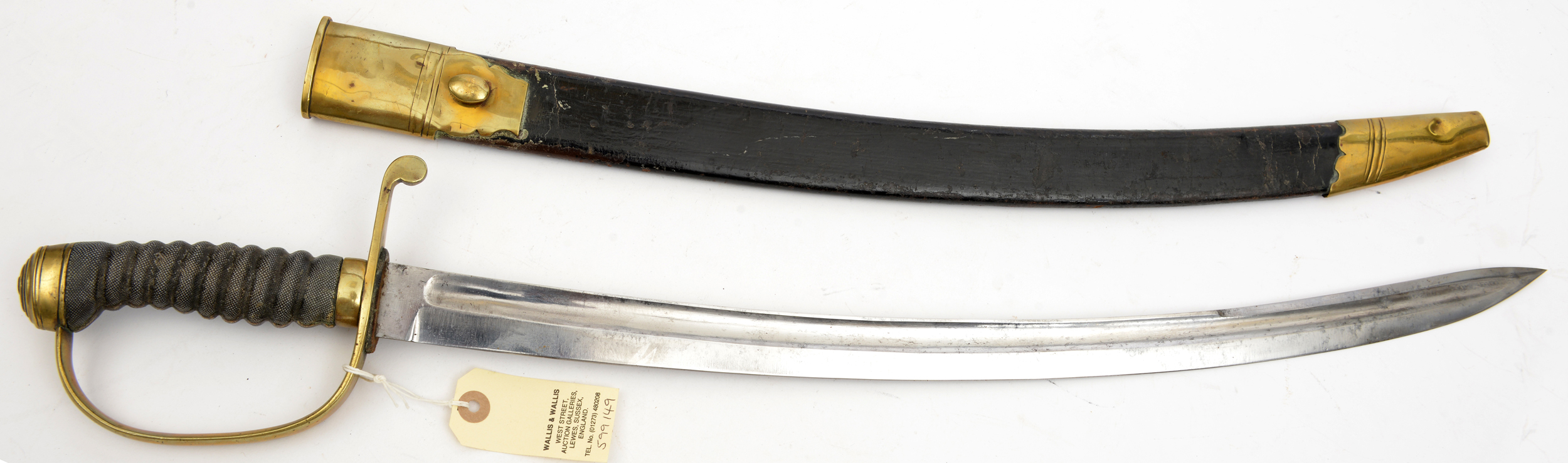A mid 19th century police sidearm, curved fullered blade 24”, brass hilt with plain knucklebow and - Image 2 of 2
