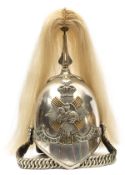 A Victorian trooper’s helmet of the Fife Light Horse, brass edge bound white metal skull, top