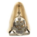 A Victorian trooper’s helmet of the Fife Light Horse, brass edge bound white metal skull, top
