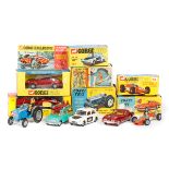 7 Corgi Toys. Ford 5000 Super Major Tractor (67), Lotus Climax F1 RN8 (158), Chevrolet Corvette