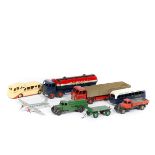 7 Dinky Vehicles. Including a Foden Regent tanker, Foden DG Wagon, Observation Coach, BOAC coach,