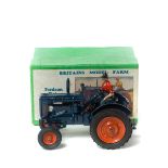 Britains Fordson Major Tractor (rubber tyres) (128F). In dark blue with orange wheels and black