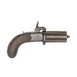 A 5 shot 120 bore hand rotated percussion boxlock pepperbox revolver, c 1840, 7” overall, barrels