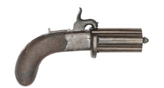A 5 shot 120 bore hand rotated percussion boxlock pepperbox revolver, c 1840, 7” overall, barrels