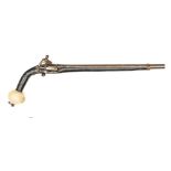 An early 19th century 24 bore Caucasian miquelet flintlock pistol, 20” overall, slender barrel