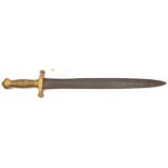 A French gladius sidearm, swollen DE blade 19”, with no visible markings, solid brass cruciform