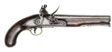 A .75” modified 1796 heavy dragoon type flintlock holster pistol, 15” overall, barrel 9¼” with