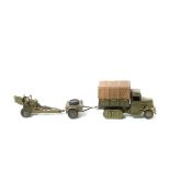 3 Britians Military items. A Covered Army Tender Caterpillar type (1433). Fitted with tin tilt, with