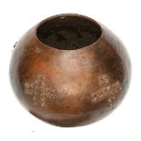 A Zulu copper beer pot, from the North Nguni District, height 9”, diameter 10”, with four raised