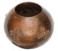 A Zulu copper beer pot, from the North Nguni District, height 9”, diameter 10”, with four raised