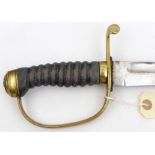 A mid 19th century police sidearm, curved fullered blade 24”, brass hilt with plain knucklebow and