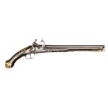 An early 18th century Italian 38 bore snaphaunce belt pistol, 19” overall, slender 2 stage barrel