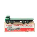 Dinky Supertoys Foden Flat Truck (502). An early DG example in dark green with silver flash, black