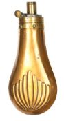 A copper pistol size powder flask “Shell and Bush” (similar Riling 310), common brass top, 4¾”