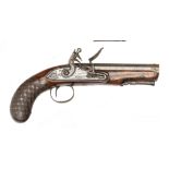 An early 19th century 16 bore flintlock large travelling pistol, 11½” overall, octagonal barrel