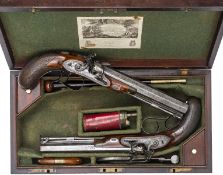 A good cased pair of officer’s 14 bore flintlock holster pistols by Alexander Wilson, London, in the