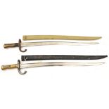 2 Chassepot bayonets, St Etienne 1870, in scabbard, matching nos 83834, and St Etienne 1874, in