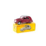 French Dinky Toys 2 CV Citroen (535). A scarce example in maroon with dark grey roof, light grey
