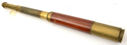 A 19th century 3 draw brass telescope, marked “Wilson London, Day or Night”, anti glare extension