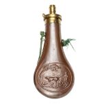 A copper gun size powder flask “Medallion”(Riling 678), brass top marked “Patent”, 3 position