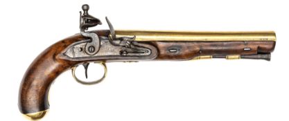 A scarce 16 bore brass barrelled flintlock mail coach pistol by Harding, 14½” overall, barrel 9”