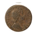 William III AE halfpenny 169(6?) last digit not clear. About VF with clear portraid/Fine Plate 2