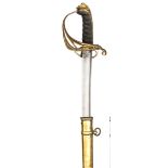 An 1822 pattern infantry Field Officer’s sword, slightly curved, pipe backed blade 32¼”, etched on
