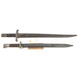 A Portuguese M1885 bayonet, in scabbard and a Czech M23 Long bayonet, in scabbard. GC (2)