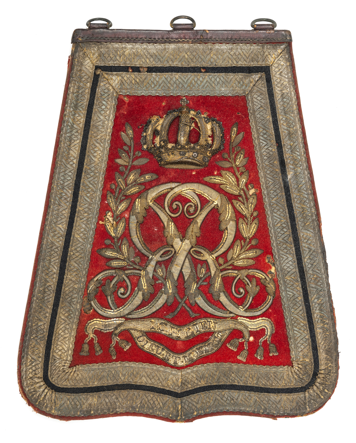 A Georgian officer’s full dress embroidered sabretache of the King’s German Legion, of scarlet