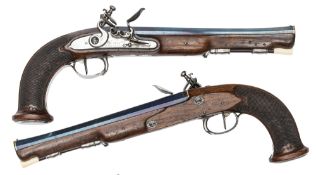 A fine pair of early 19th century French officer’s 30 bore flintlock holster pistols, by Nicolas