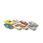 10 Dinky Cars for restoration. All American examples - Plymouth Plaza Taxi, Desoto Fireflite,