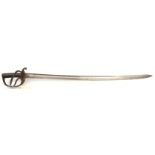 An 1853 pattern cavalry troopers sword, slightly curved, fullered blade 35”, marked Enfield on