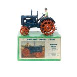 Britains Fordson Major Tractor (Studded Metal Wheels) (127F). In dark blue with orange wheels. Boxed