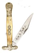 A good 19th century folding Bowie type knife, 9¾” open, the 4½” clipped back blade etched on one