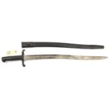 A P1856 sword bayonet for volunteers, no visible markings, in steel mounted leather scabbard, GC