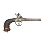 A continental (French ?) double barrelled side by side 42 bore percussion boxlock pistol,