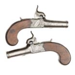 A pair of 50 bore percussion boxlock pocket pistols, signed “Stevens, London”, c 1840, 5¾”