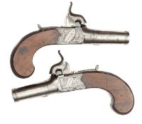 A pair of 50 bore percussion boxlock pocket pistols, signed “Stevens, London”, c 1840, 5¾”