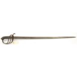 An 1821 pattern light cavalry officer’s sword, very slightly curved blade 34”, etched with crowned